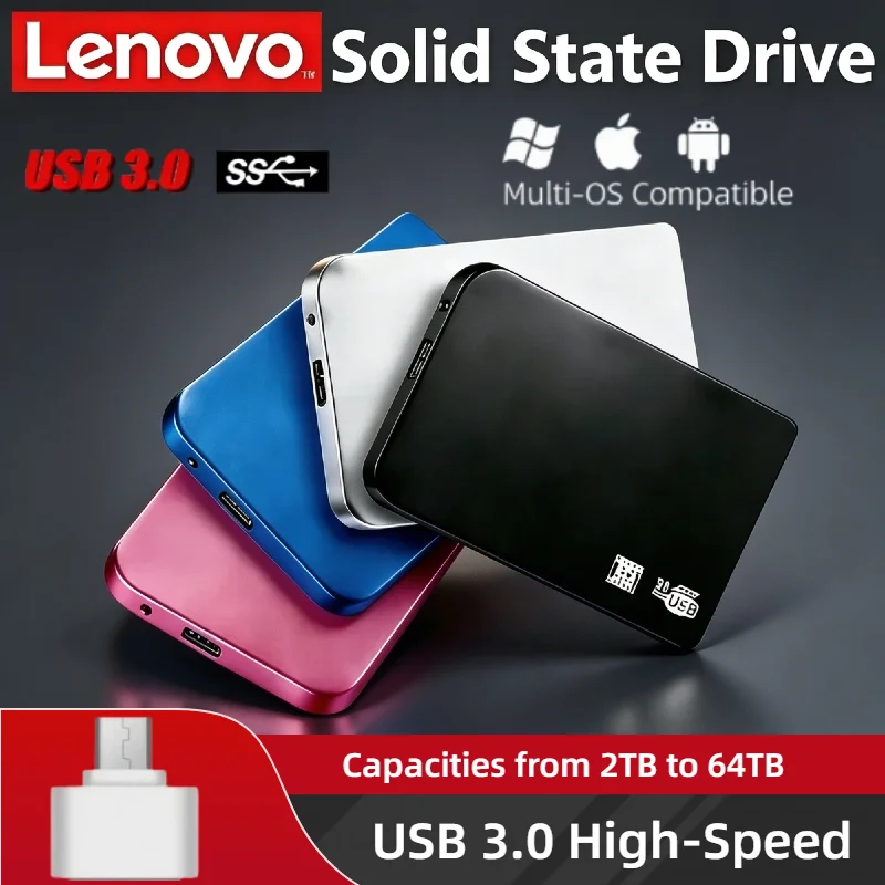 

Оригинальный портативный внешний SSD-накопитель Lenovo USB 3.0 с высокоскоростной передачей данных, 2 ТБ-64 ТБ, большой объем памяти, жесткий диск для ПК, ноутбука, Xbox