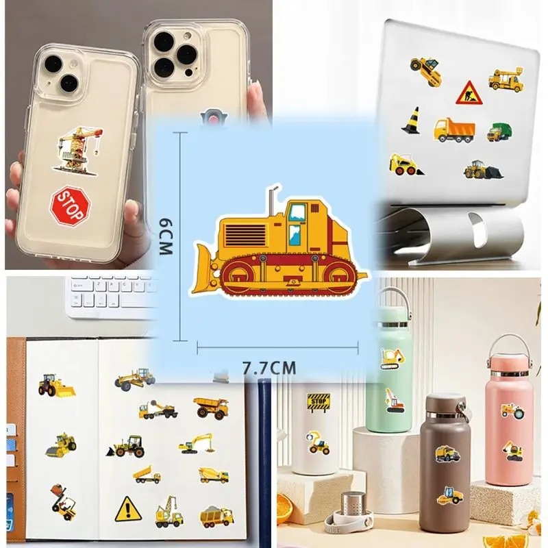50Pcs Construction Vehicle Graffiti Stickers Phone Guitar Laptop Notebook Suitcase Water Bottles Waterproof Sticker