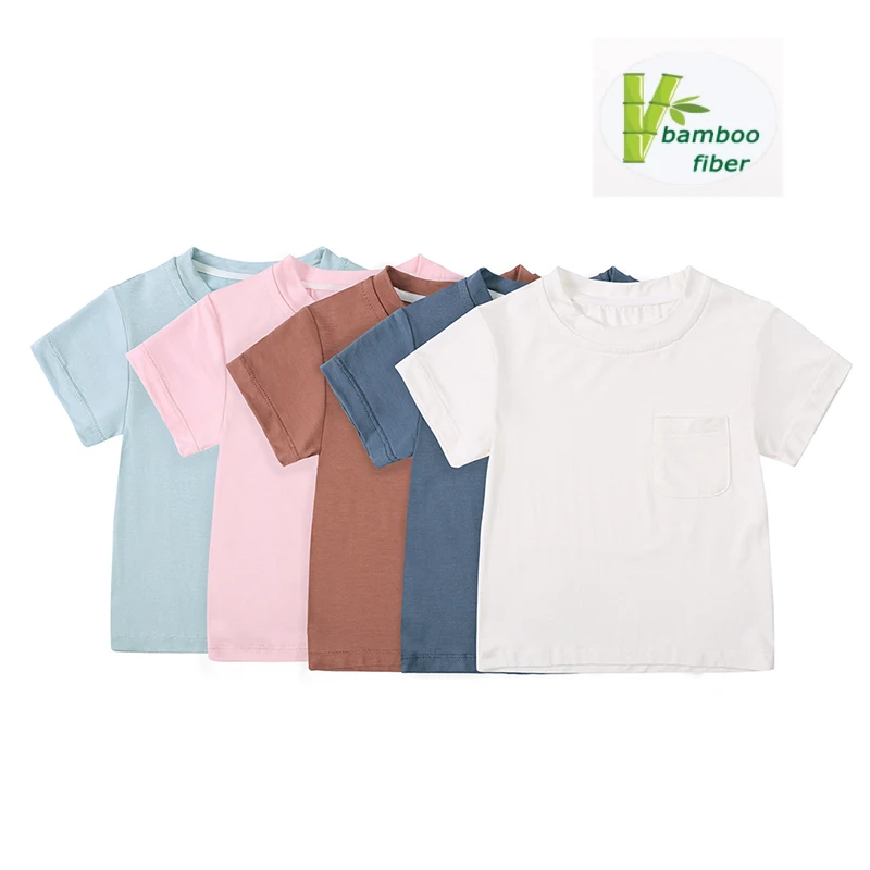 الصيف حديثي الولادة الرضع تي شيرت طفل الفتيان الفتيات ألياف الخيزران جولة الرقبة قصيرة الأكمام أعلى البلوز الصغار عارضة تيز