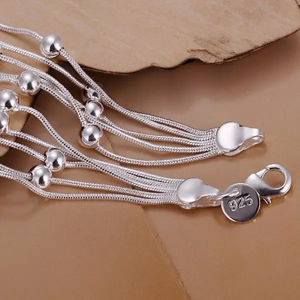 Jewelry 925 Sterling Silver Five Line Light Bead Chain Bracelet For Women Gift