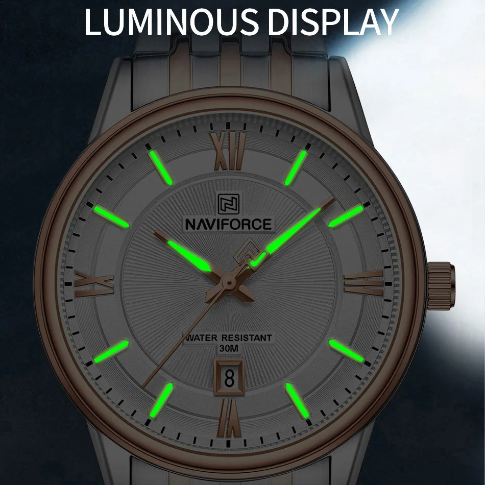 NAVIFORCE, nuevos relojes de lujo para pareja, reloj de pulsera de cuarzo luminoso resistente al agua informal, reloj con correa de acero inoxidable para hombre y mujer