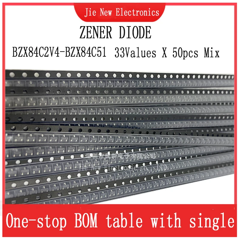 33 Values 0.5W SMD Zener Diode Assorted Kit BZX84C2V4-BZX84C51 0.3W SOT-23 BZX84C18 BZX84C24 BZX84C30