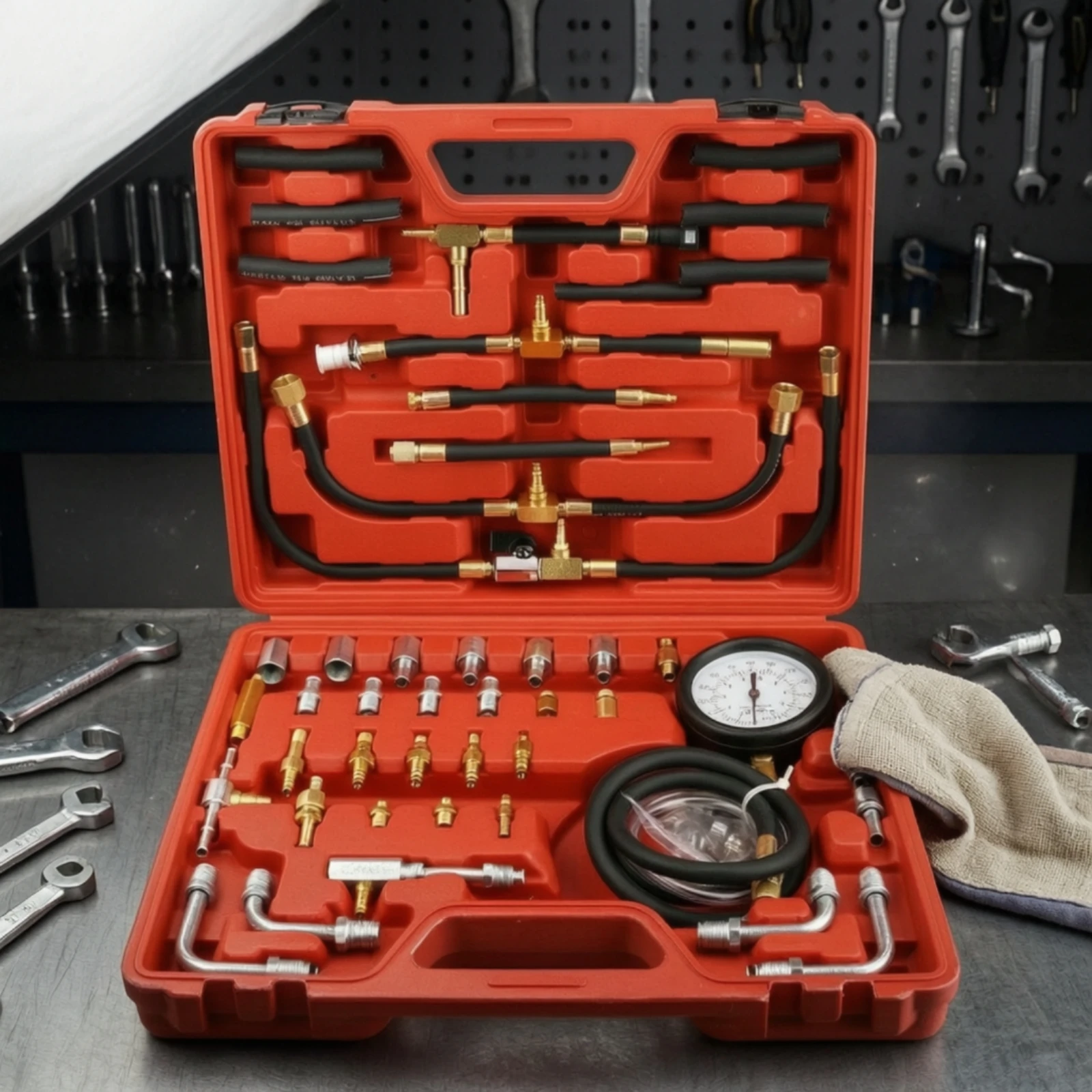 Fuel Pressure Test Kit Universal Fuel Pressure Tester Kit Diagnostic Tool Accurate Heavy Duty for Mechanics, Car Repair, Garage view 3