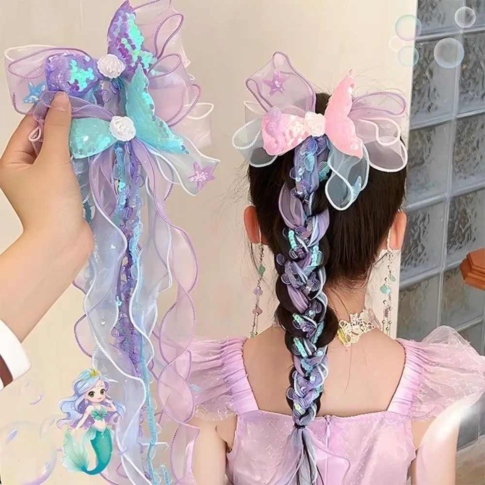 New Children's Ribbons Hairpin Mermaid Princess Bow Hair Clips Little Girl's Sweet Barretes Hair Accessories