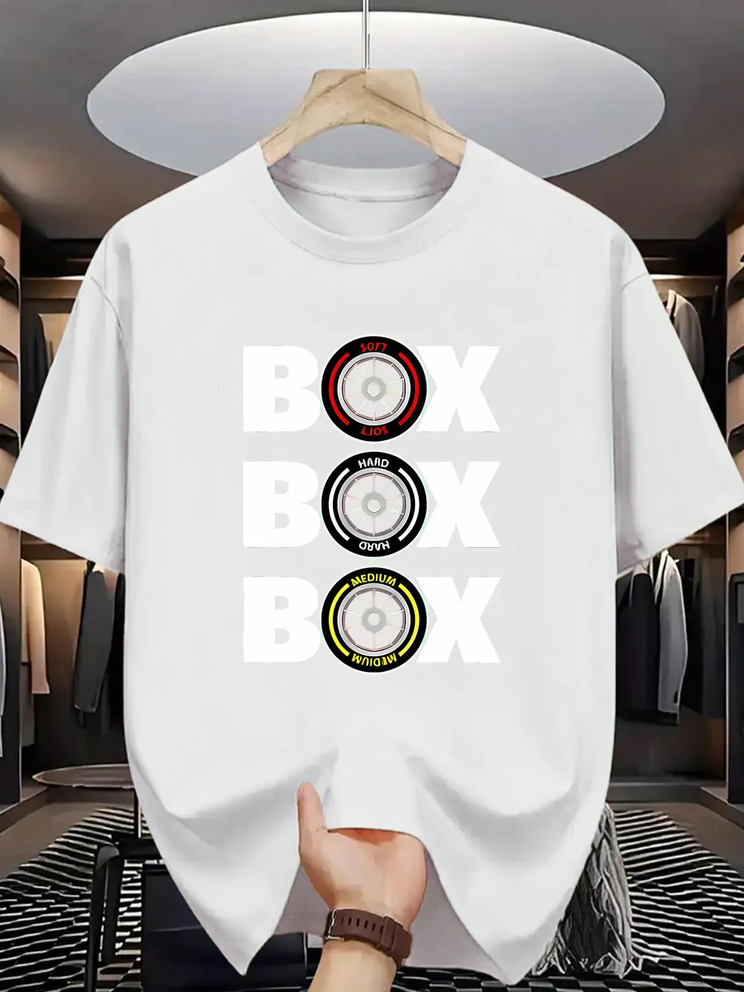 Box Box Box' Themed Printed Short-Sleeve T-Shirt, Featuring a Fashionable And Trendy Design, Suitable for Various Casual Occasions
