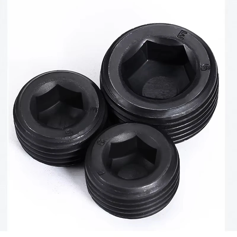 10pcs Factory Wholesale Internal Hex Thread Pipe Plug Bulk Supply Carbon Steel Black Oxide Male Thread Plug For Hydraulic Pipe