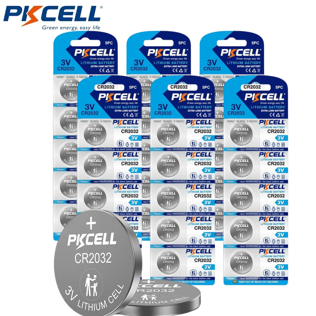 PKCELL 30PC CR2032 Coin Cell Lithium Battery Watch Batteries DL2032 ECR2032 KCR2032 3V Button Cell For Calculators PDAs