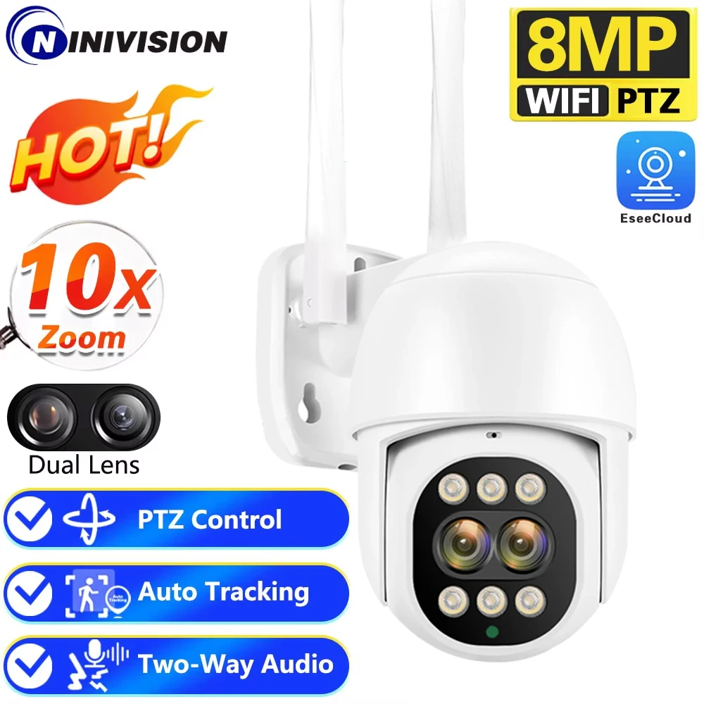 8mp 4k ptz wifi ip kamera wolke 10x digital ptz zoom cctv überwachungs kamera im freien ai menschlich erkennen auto tracking drahtlose kamera