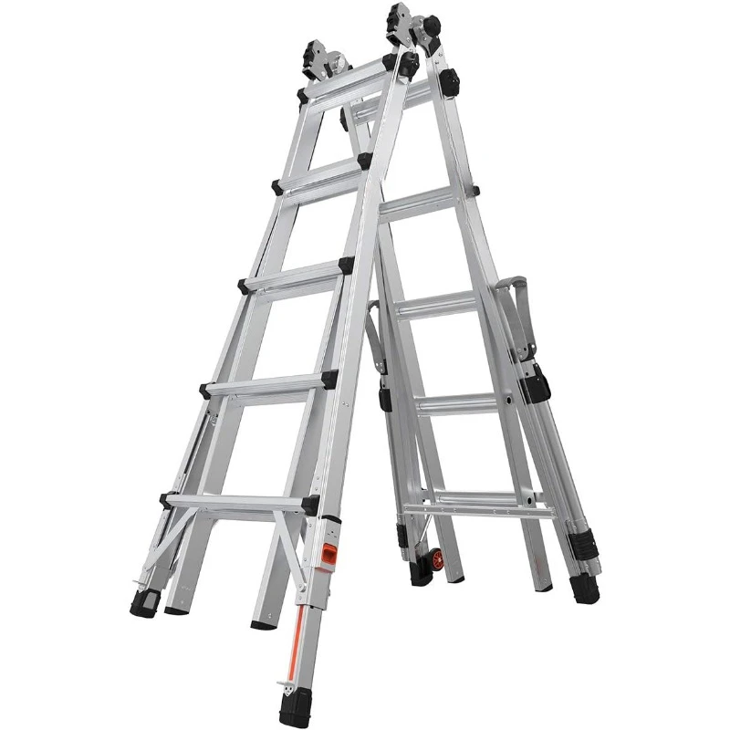 Ladders Multi-Position Ladder Aluminum 300lbs weight rating Rachet leg levelers allow user to adjust the ladder to uneven ground