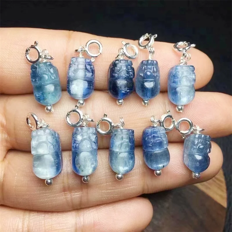 S925 Natural Kyanite Pixu Carving Pendant Reiki Healing Stone Crystal Jewelry Gift DIY Accessories 1PCS