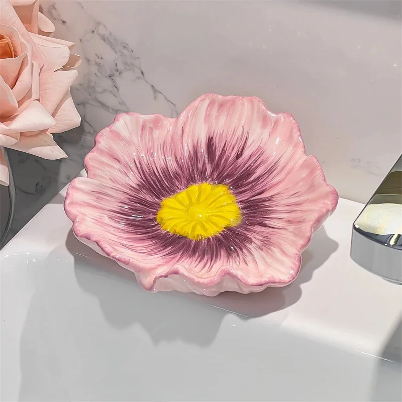 Ceramic Flower Soap Dish Drainable Elegant Non Drip Holder For Bathroom Sink Vanity Countertop Home Luxury Gift For Women