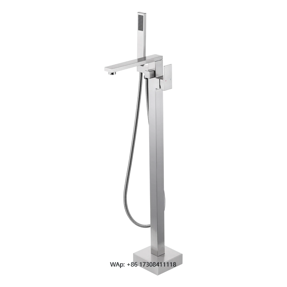 High Flow Tub Filler Faucet with Handheld Shower,Free Standing Tub Faucet Brushed Nickel Floor Stand Bathtub Faucet