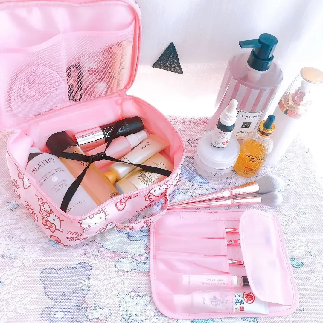 Anime Hello Kitty Makeup Storage Case Women Fashion Cartoon Waterproof Cosmetic Bag Travel Bag  Organizer Beauty Case Girl Gift