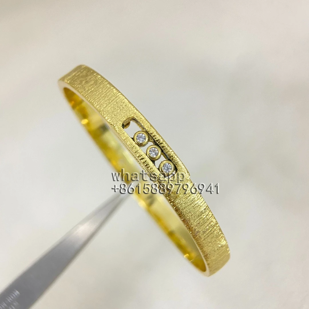 Rose Gold Brushed Bangle Bracelet, Three Floating Stones Oval Slider Cuff image 3