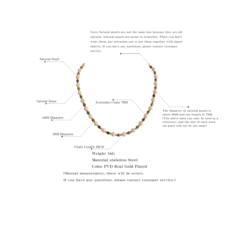 Yhpup Natural Epidote Stone Freshwater Pearls Handmade Stainless Steel Beads Collar Necklace Women\'s Charm Healing Jewelry Gift