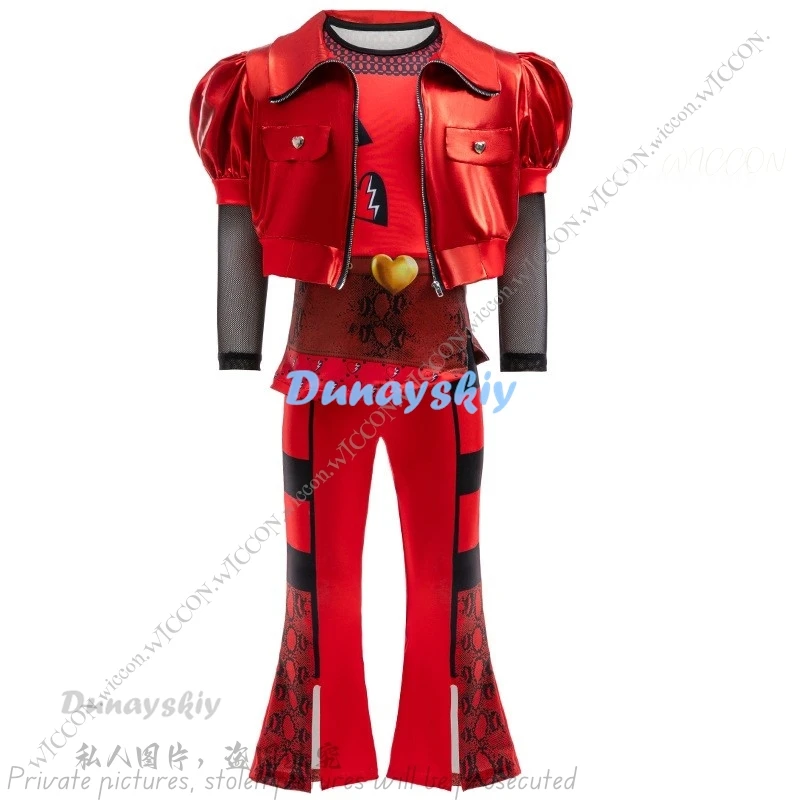 2024 New Girl Halloween Role-playing Clothing 110-160CM Height Children Girl Makeup Dance Red Movie The Same Pants Set+Wig