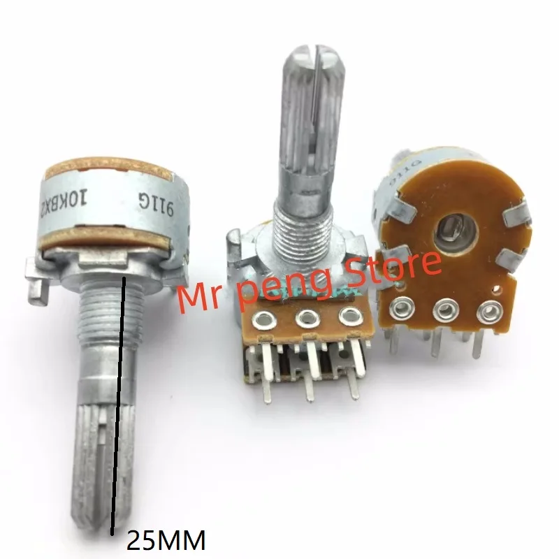 3pcs ALPS RK16 dual potentiometer B10K package thread shaft length 25mm