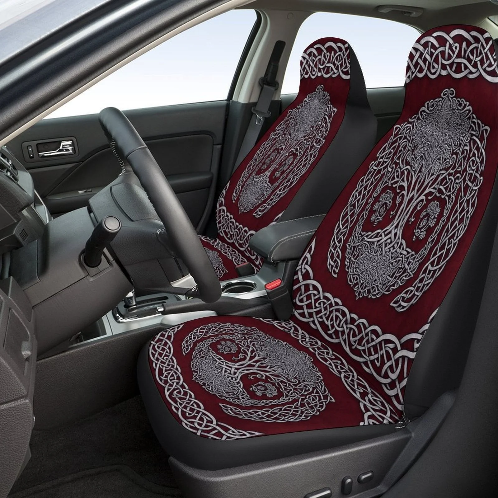 Set Of Car Seat Covers Featuring Celtic Tree Knots, Suitable For Various Vehicles. Stylish And Unique, These Full Set Covers The