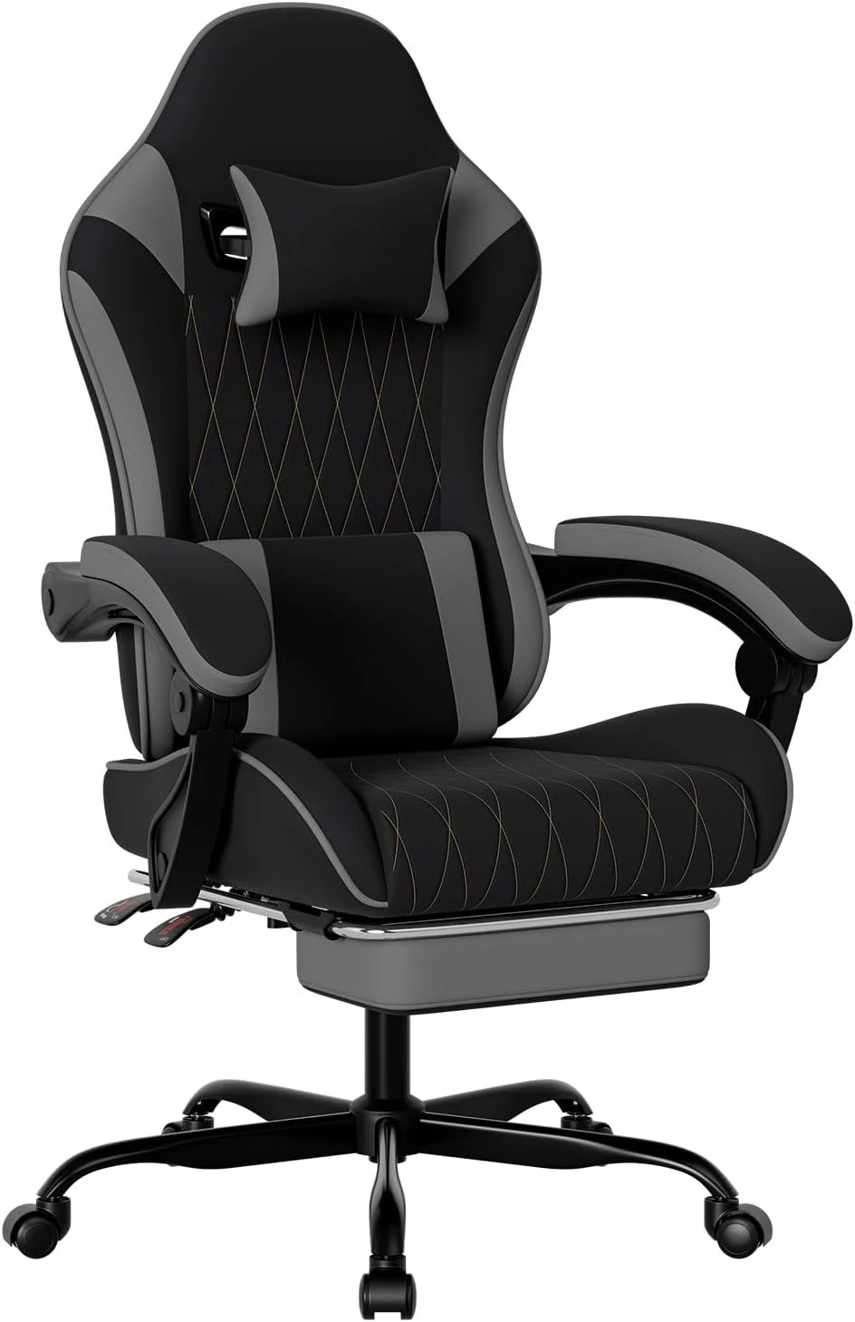 Gaming Chair Breathable Fabric with Footrest, Ergonomic High Back with Gold Diamond Stitching, Height  Adjustable Swivel Office Chair ,BlackGrey