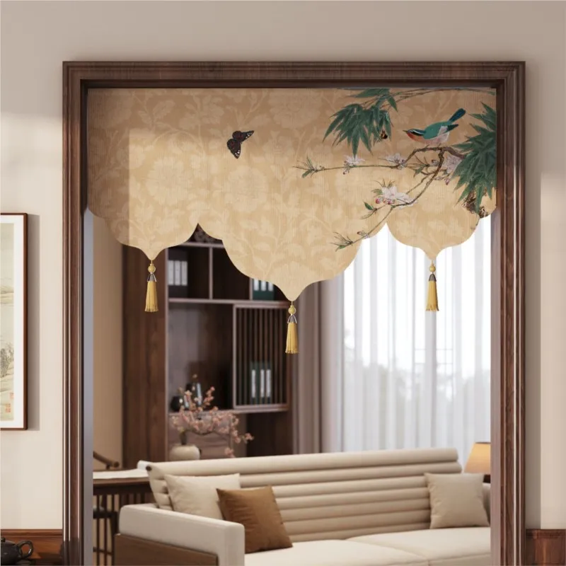 New Chinese Style Curtain Half Cut Door Curtain Antique Style Blocking Short  Partition Non Perforated Decor Fabric CurtainZJ282