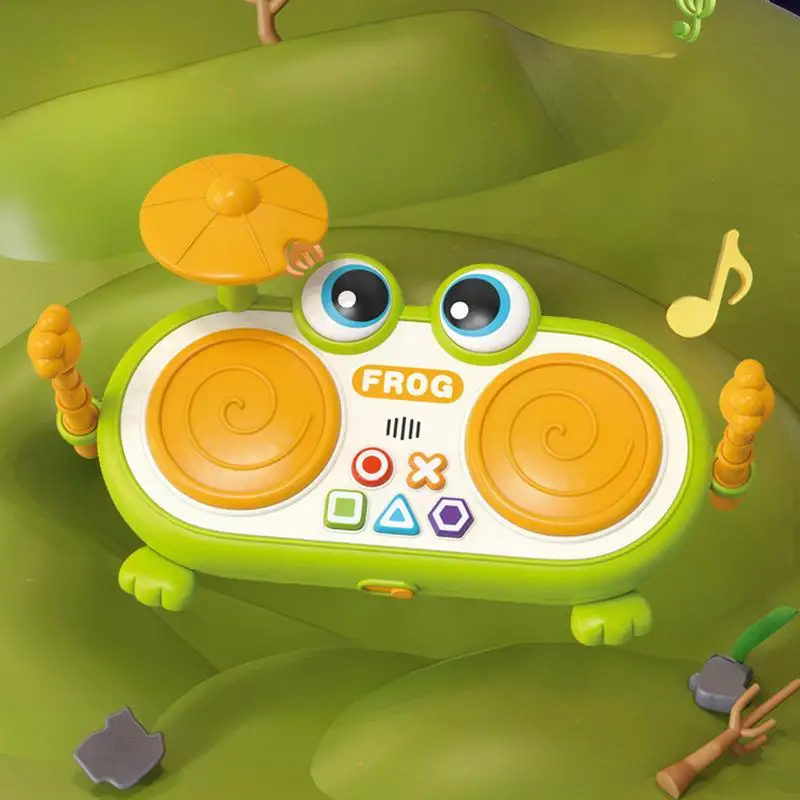 Музыкальные игрушки для малышей, барабанная установка для малышей, ударные игрушки со световым дизайном лягушки для мальчиков и девочек, домашние игры, веселые занятия