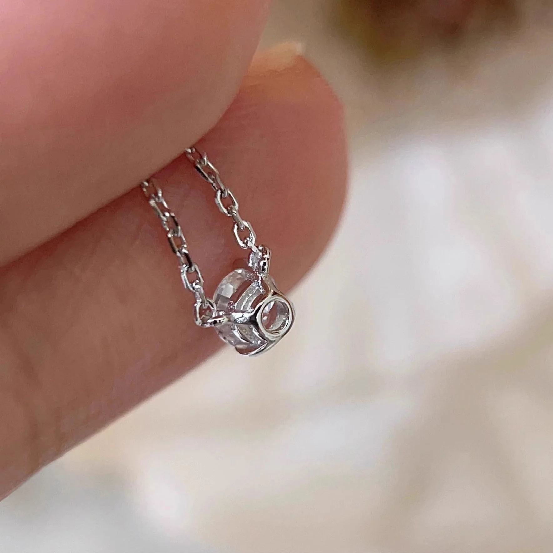 Damen 925 Sterling Silber Diamant-Anhänger Halskette - 1/2/3 Karat Funkelnde Collier-Kette Hochzeitsschmuck – Detail 5