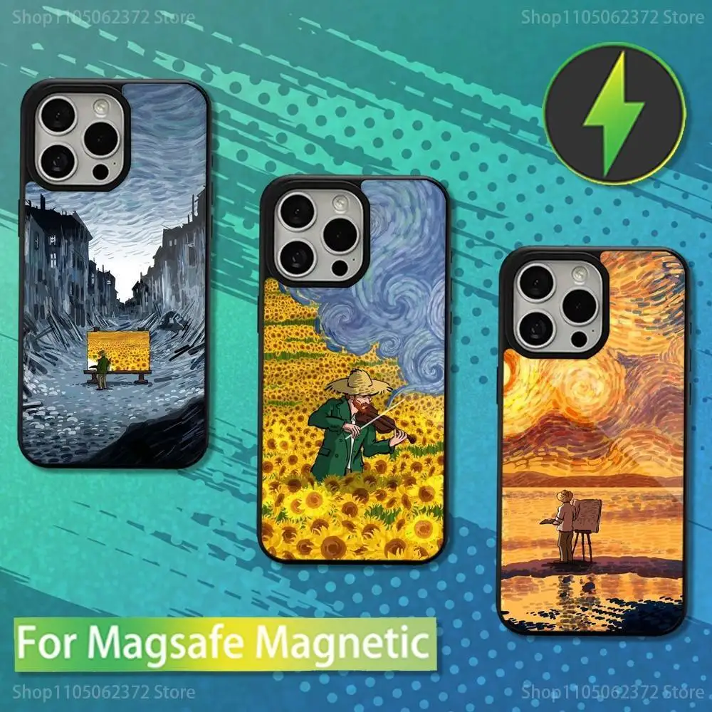 

Sunflower Art V-Van G-Gogh Phone Case For iPhone 16,15,14,13,12,11,Pro,Max,Plus,Mini,Magsafe,Magnetic Wireless Charging Case