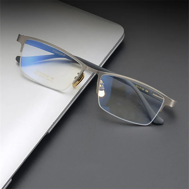 Pure Titanium Half Rim Glasses Frame Men Fashion Business Square Eyeglasses Designer Blue Color Spectacles Eyewear Oculos Gafas