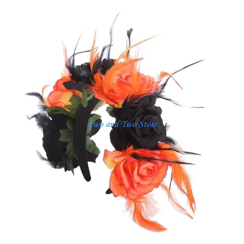 HX6F موضة متعددة الألوان مقلد زهرة شكل الشعر هوب هالوين عقال مرحلة حفل زفاف النساء التصميم عقال #5