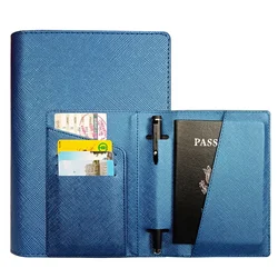 Couverture de Passeport en Cuir avec Bande artificiel astique pour Homme et Femme, Portefeuille avec décennie age RFID pour Cartes de Voyage