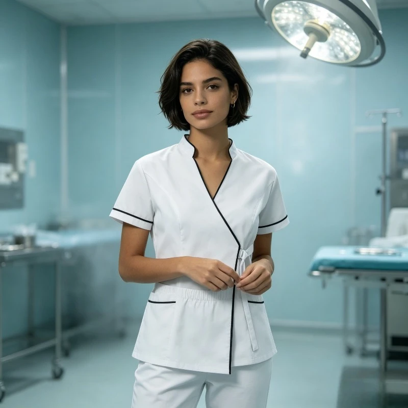 New Contrasting Half Sleeved Stand Up Collar Short Sleeved Set with Tie Up Care Top and Drawstring Pants Suitable for Nursing