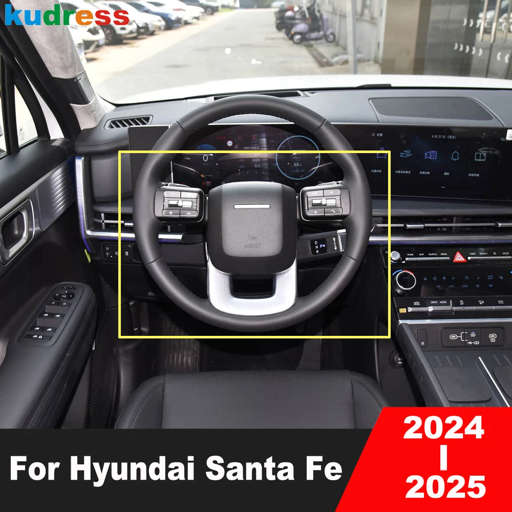 

Car Steering Wheel Panel Cover Trim For Hyundai Santa Fe 2024 2025 Carbon Fiber Decoration Interior Mouldings Accessories