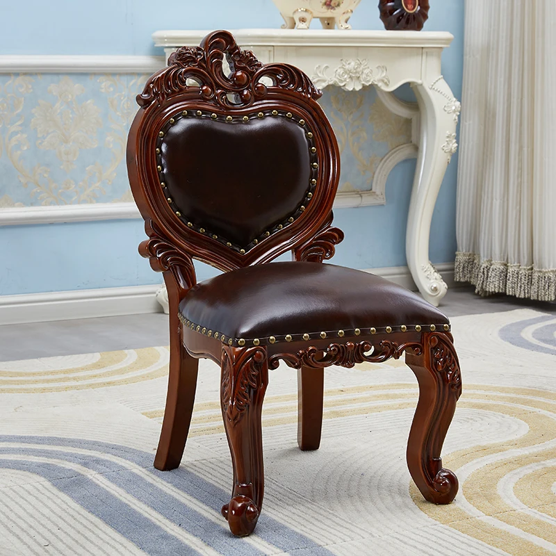 

European children's chair all solid wood leather home luxury soft bag carving
