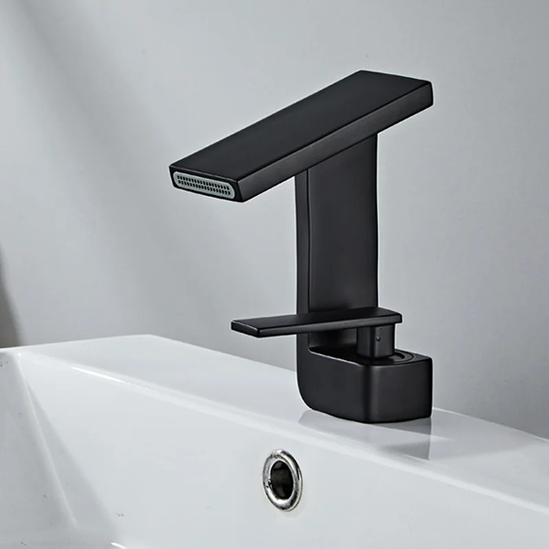 Elegant Minimalist Design Black Waterfall Undercounter Basin Sink Faucets Washbasin Hot And Cold Water Mixing Sitting Metal Taps