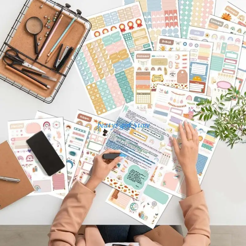 C7AB Artistic Journaling Sticker Portable Adhesive Schedule Sticker For Planner