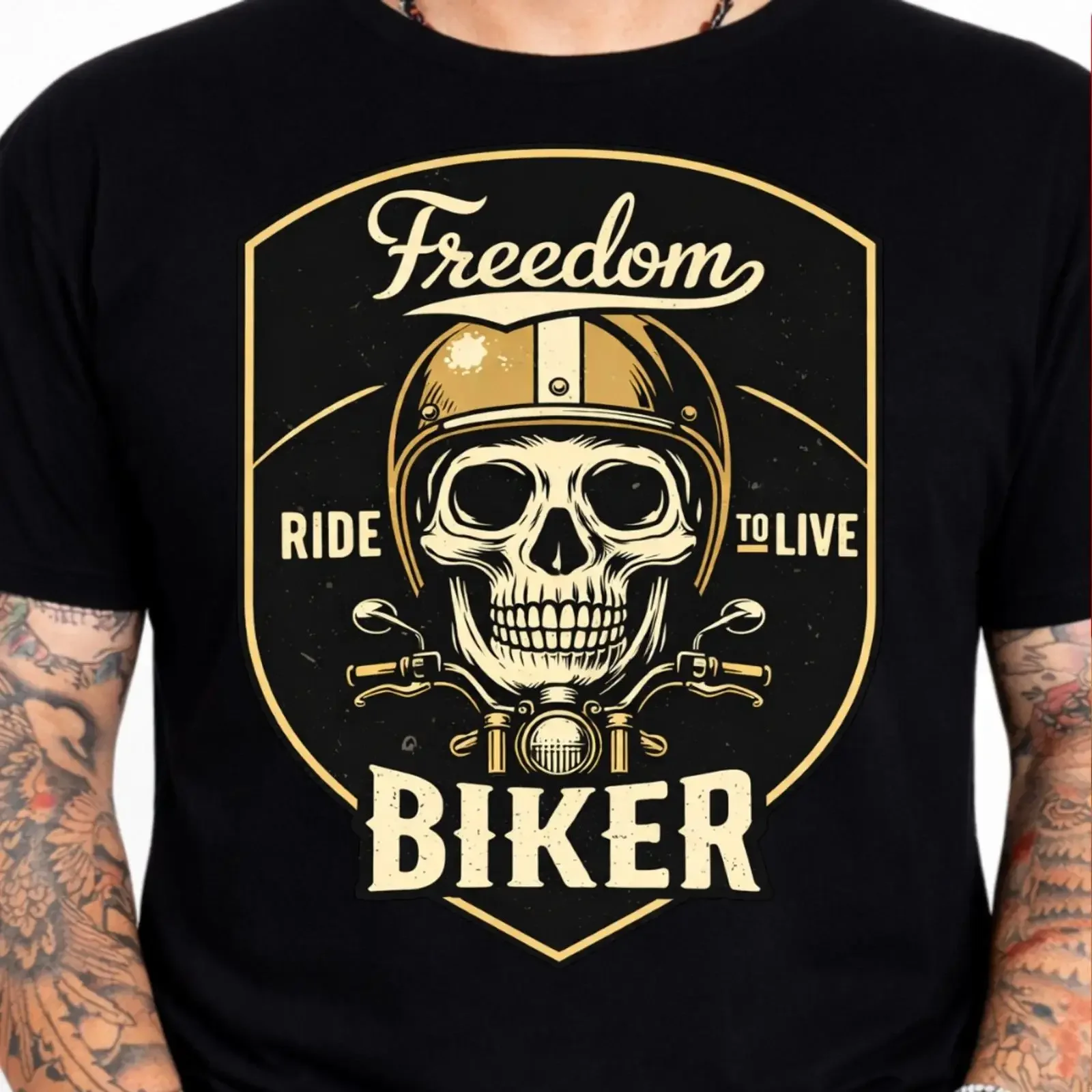 Freedom Ride to Live Biker Skull T Shirt Helmet Motorcycle Vintage Image 1 of 4 vintage Washed Slightly Stretched Unisex