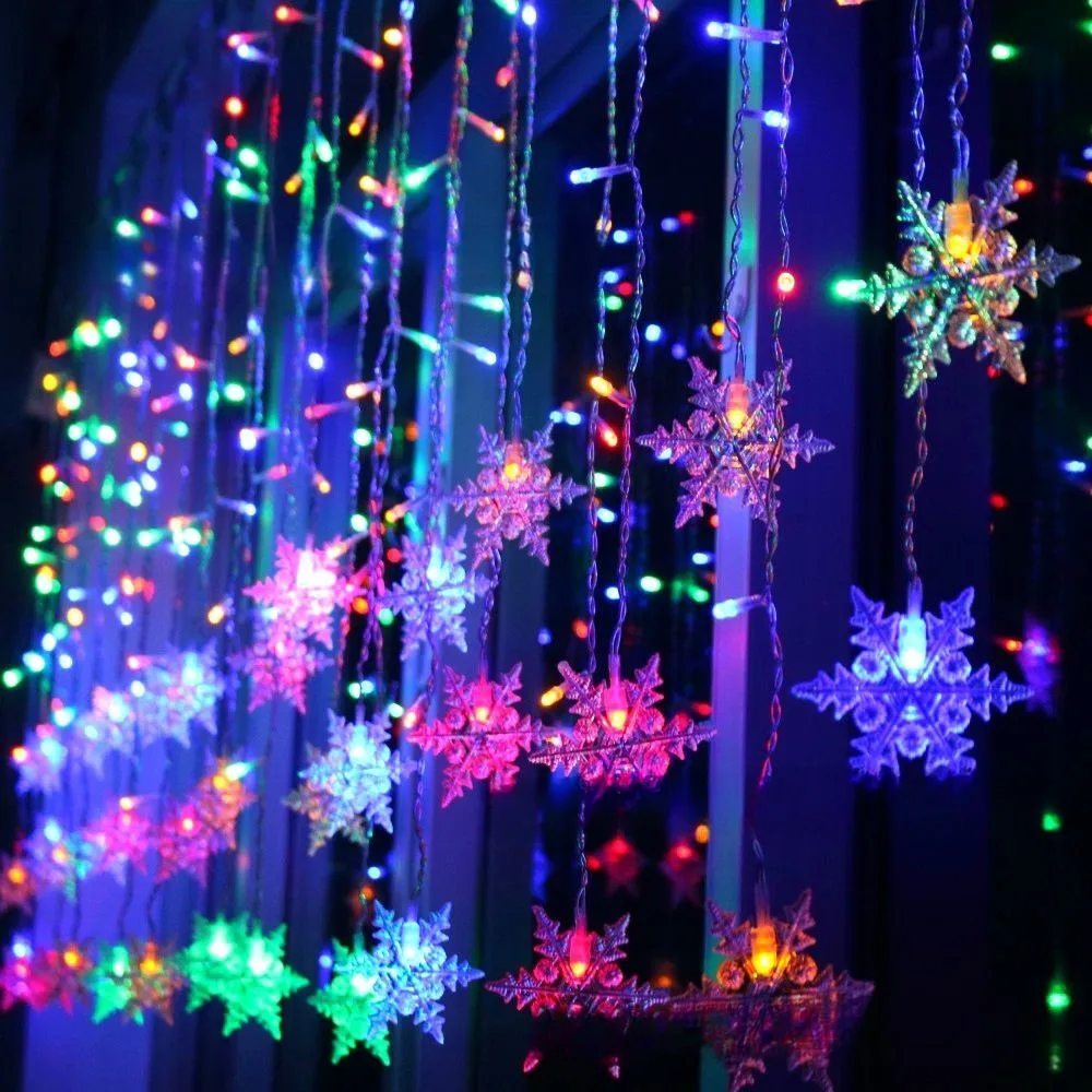 EU Plug LED Snowflake Curtain Icicle Fairy String Lights Christmas Lights Garland Outdoor Light for Home Garden Party Decoration image 6