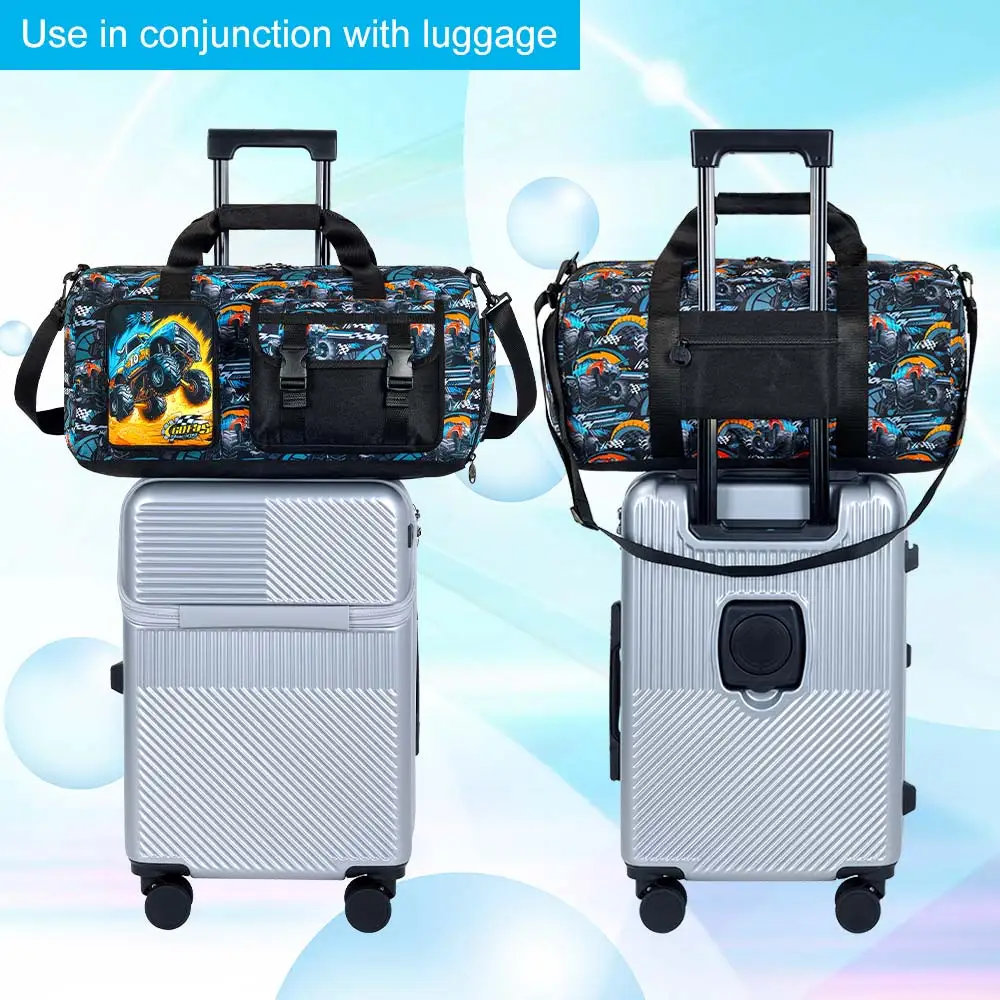 Duffle Bags for Kids, Boys Gym Bag TruckTravel Duffle Bag with Shoe Compartments Sports Teens Weekender Sleepover Carry On B