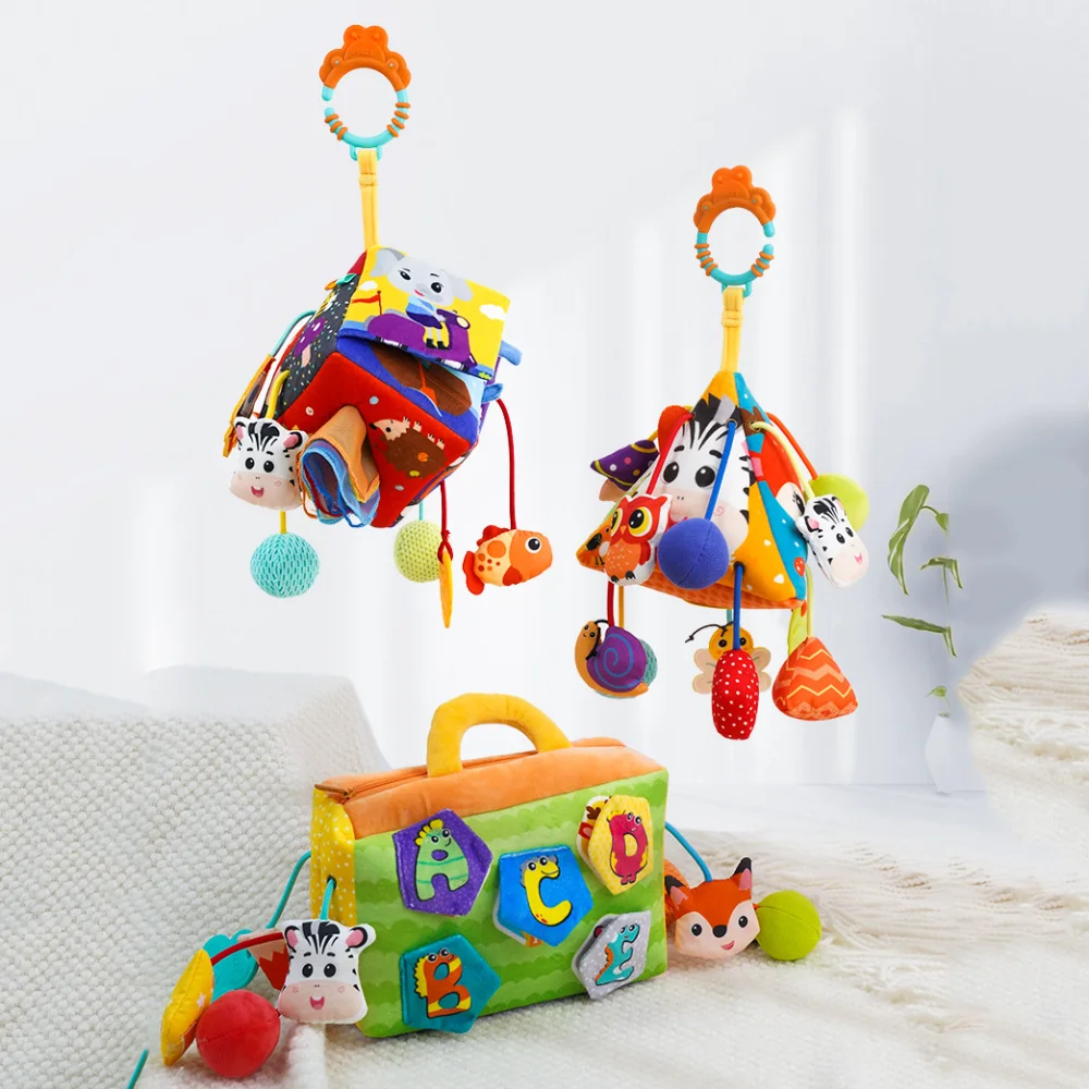 Jouets sensoriels triangulaires pour tout-petits de 0 à 12 mois, jouet créatif en corde Montessori, Animal coloré, anneau de dentition