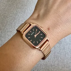 Orologio al quarzo da donna di vendita calda quadrante quadrato cinturino in bambù in acciaio inossidabile orologio da polso moda casual Reloj De Mujer Dropshipping