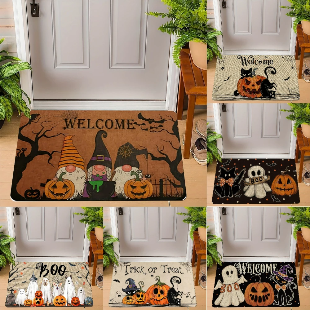 1pcs Halloween Pumpkin Dwarf Door Mat Welcome Doormat Non Slip Entrance Mat Outdoor Indoor Use Kitchen Doorway Rug Home Decor