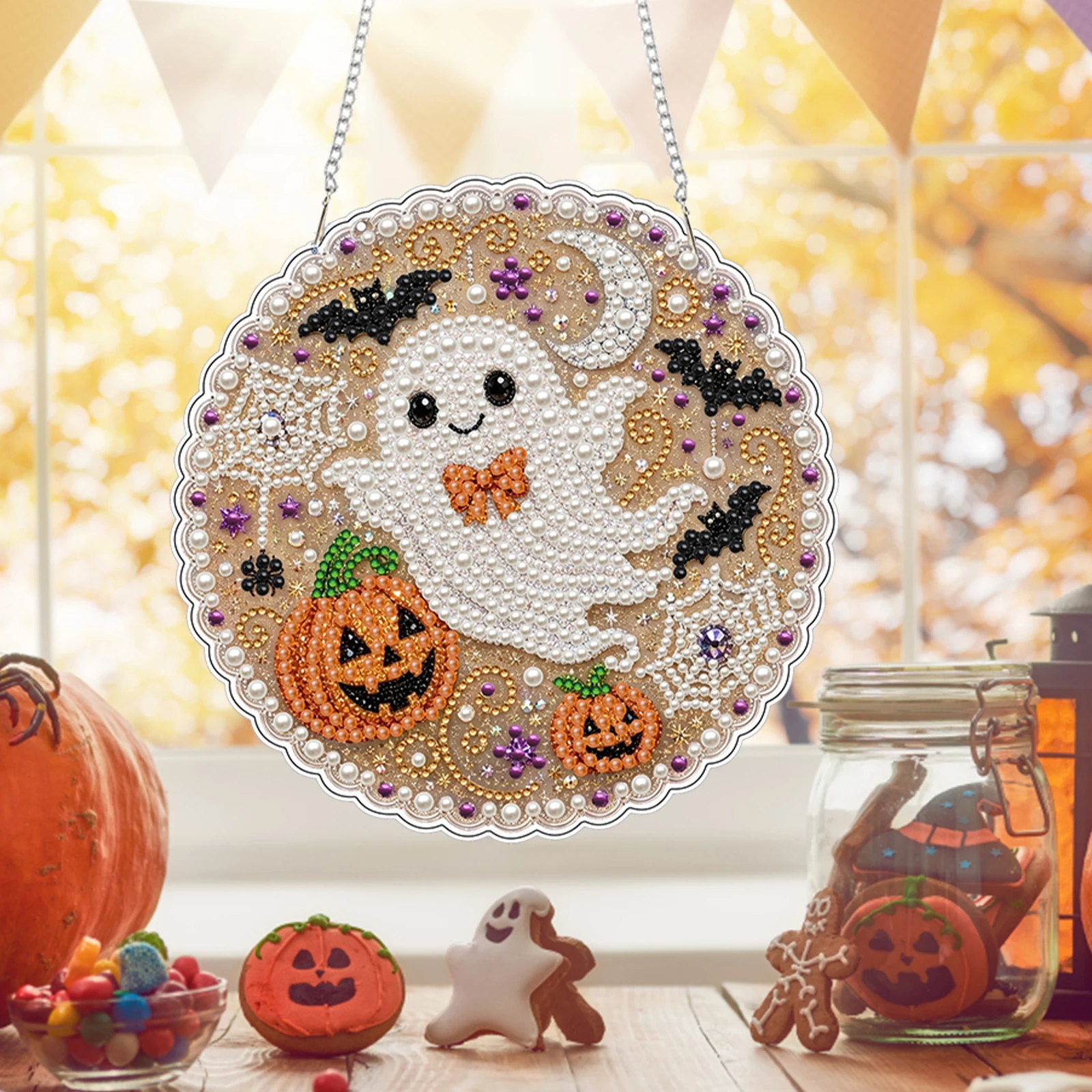 Halloween Witch Ghost 2D Flat DIY Diamond Paintings Kit Hanging Pendant Animal Pattern Resin Rhinestone Drill Home Handmade Gift