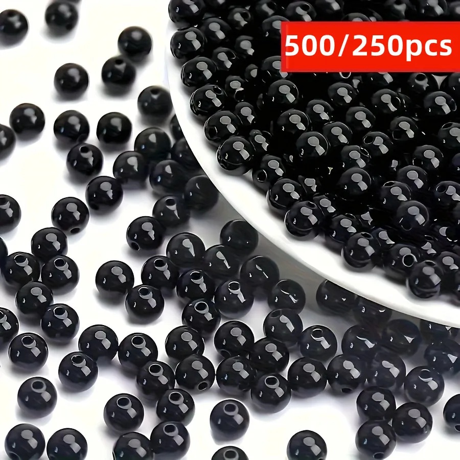 500/250pcs 8mm Black beads，for DIY Jewelry MakingBracelet Necklace Keychain Accessories Handmade Materials