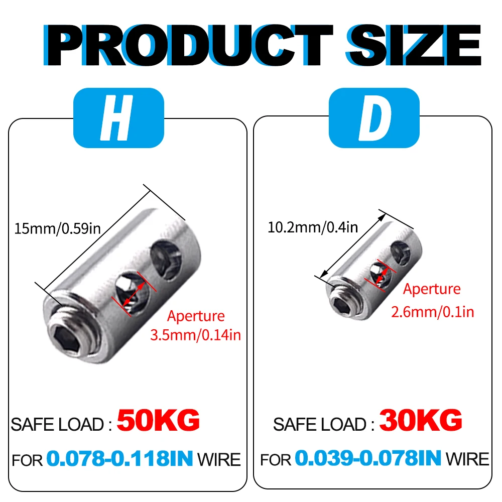 10pcs 2/3mm Wire Rope Clamps Stainless Steel Cable Fastener Adjustable Screw Copper Metal Clip Sling Fitting image 3