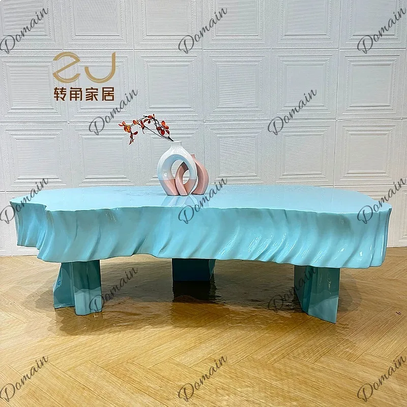 Zigzag Corner Glass Fiber Coffee Table Modern Irregular Creative Design for Villa Living Room