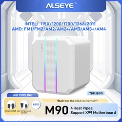 ALSEYE M90 CPU Fan Cooler PWM 90mm 4 Pin 4 Heat Pipe Cooler support X99 motherboard for LGA115x1366 2011 AM2 + AM3 + AM4