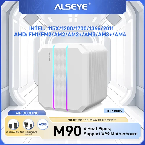 Imagen 1 del producto ALSEYE M90 CPU ventilador enfriador PWM 90mm 4 pines 4 enfriador de tubo de calor compatible con placa base X99 para LGA115x1366 2011 AM2 + AM3 + AM4