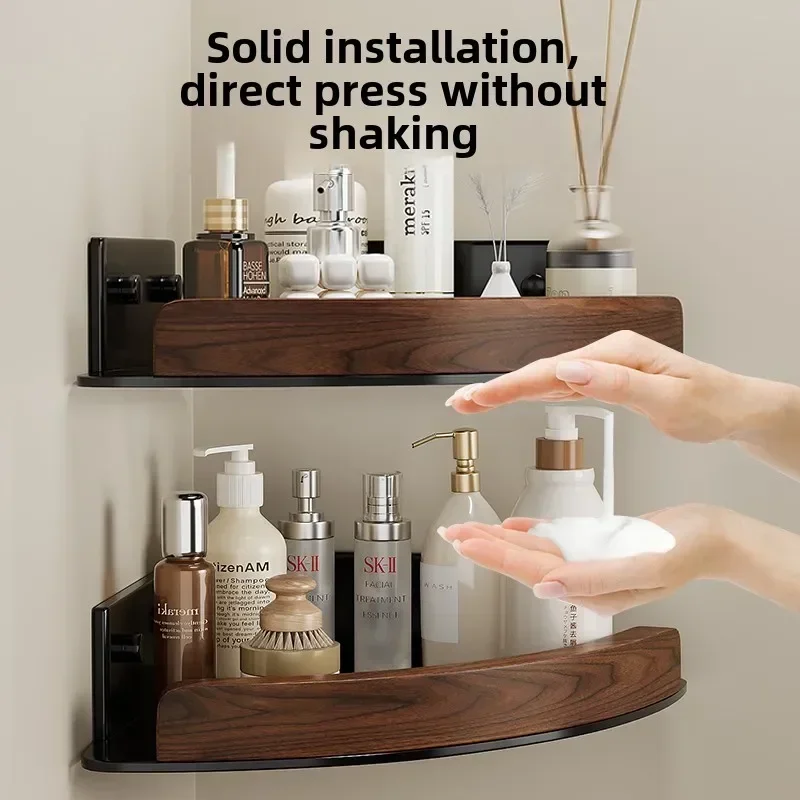 Walnut Bathroom Shelf Shelf Bathroom Toilet Shower Restroom No-Punch Storage Corner Basket Tripods