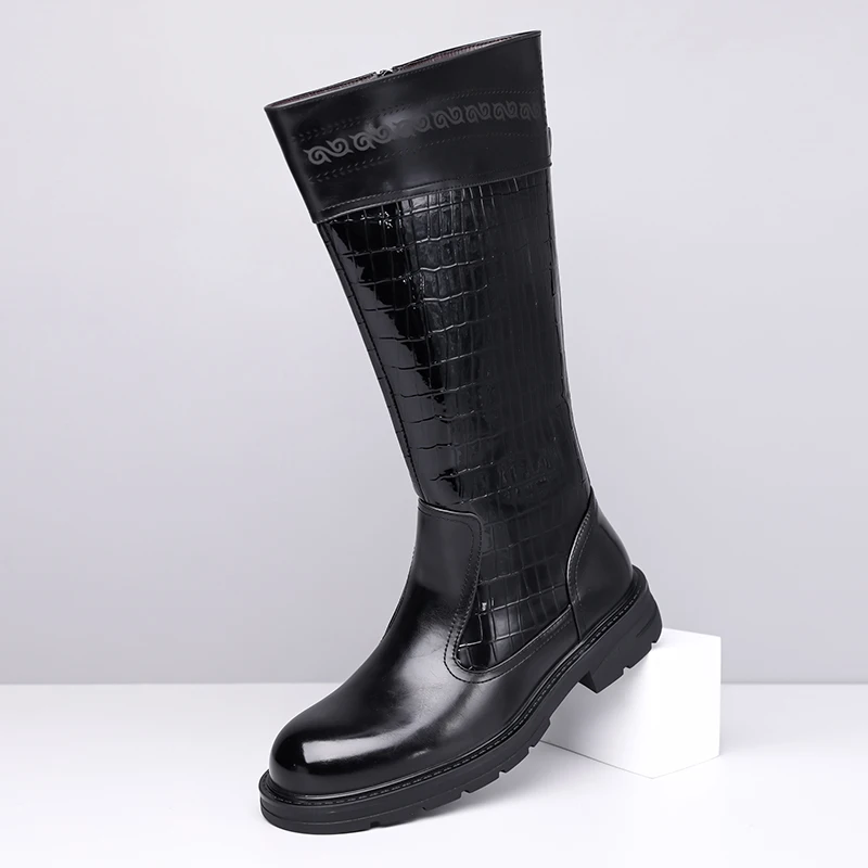 

italian brand designer boots for men fashion punk hip hop high motorcycle boot black brown shoes soft leather long knight botas