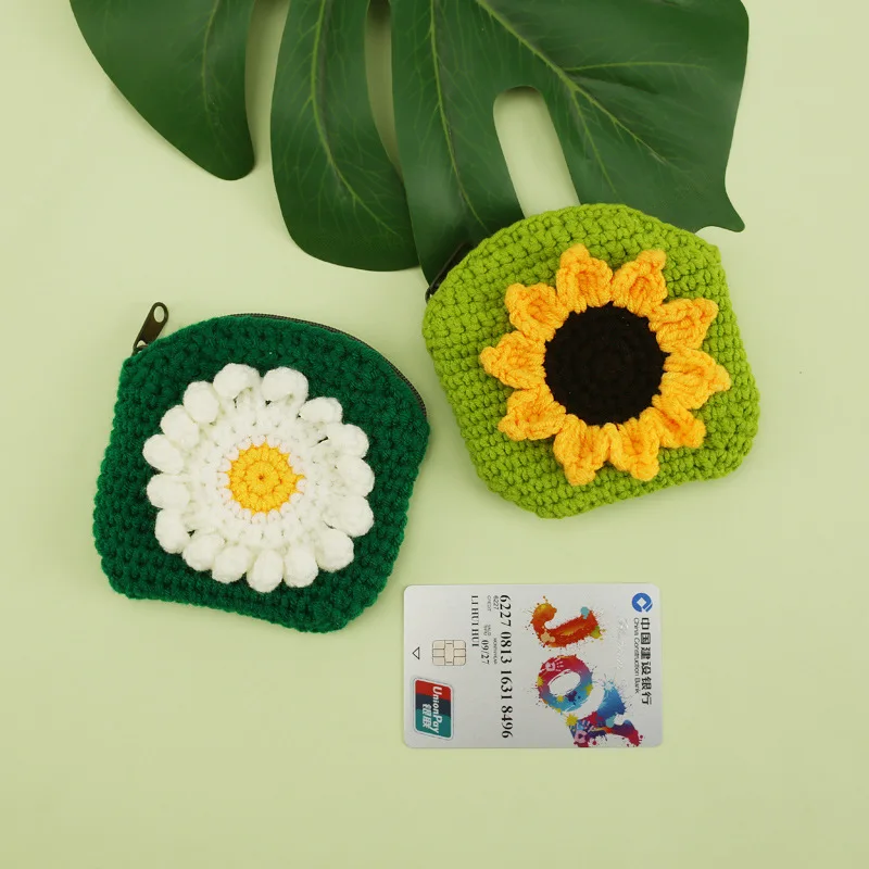 Bolso pequeño de lana hecho a mano para mujer y niña, Cartera de mano con flores bonitas y dulces